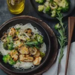 Champignon-Brokkoli-Pfanne mit Reisnudeln zubereiten