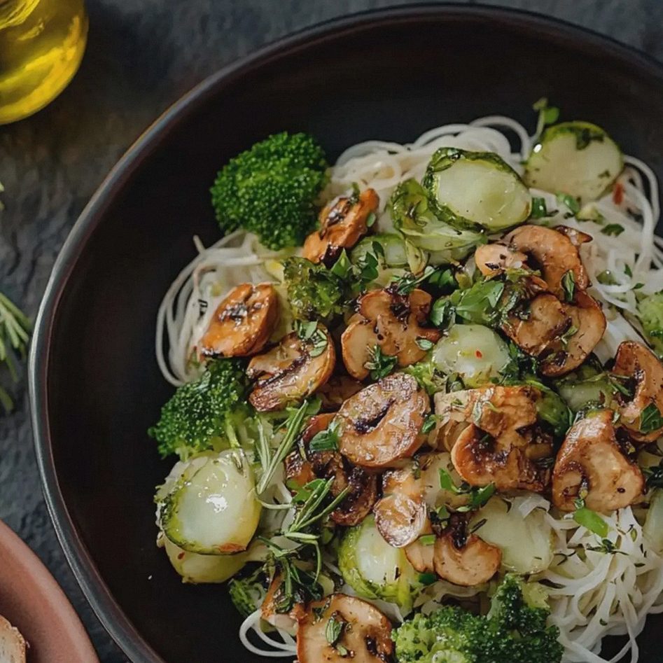 Champignon-Brokkoli-Pfanne mit Reisnudeln zubereiten – Schritt 2