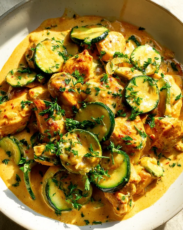 Cremiges Paprika Zucchini Hähnchen in Sahnesauce – Schnell & Herzhaft!
