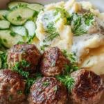 Fleischbällchen mit Gurkensalat und Kartoffelstampf