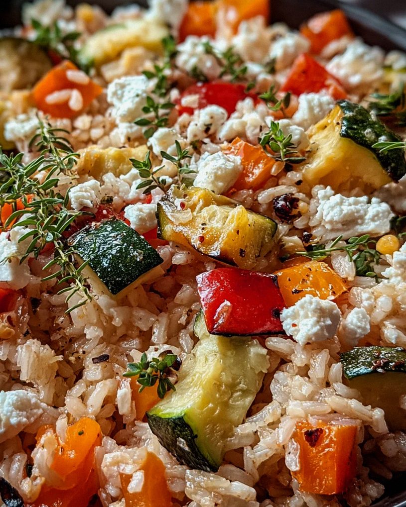 Reis aus dem Ofen mit Feta und Gemüse